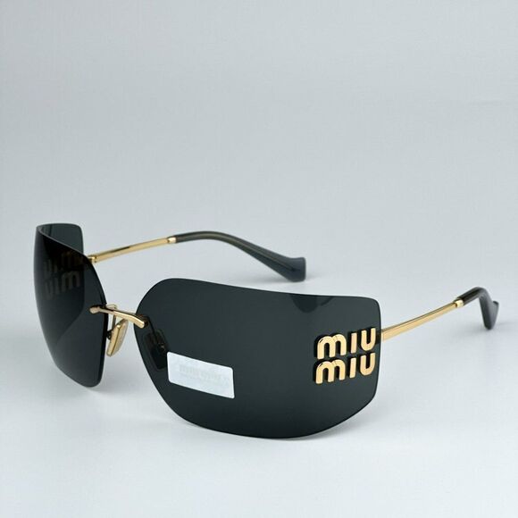 NEW Miu Miu MU54YS 5AK5S0 Gold Dark Grey Wraparound Rimless Women Sunglasses main image 5